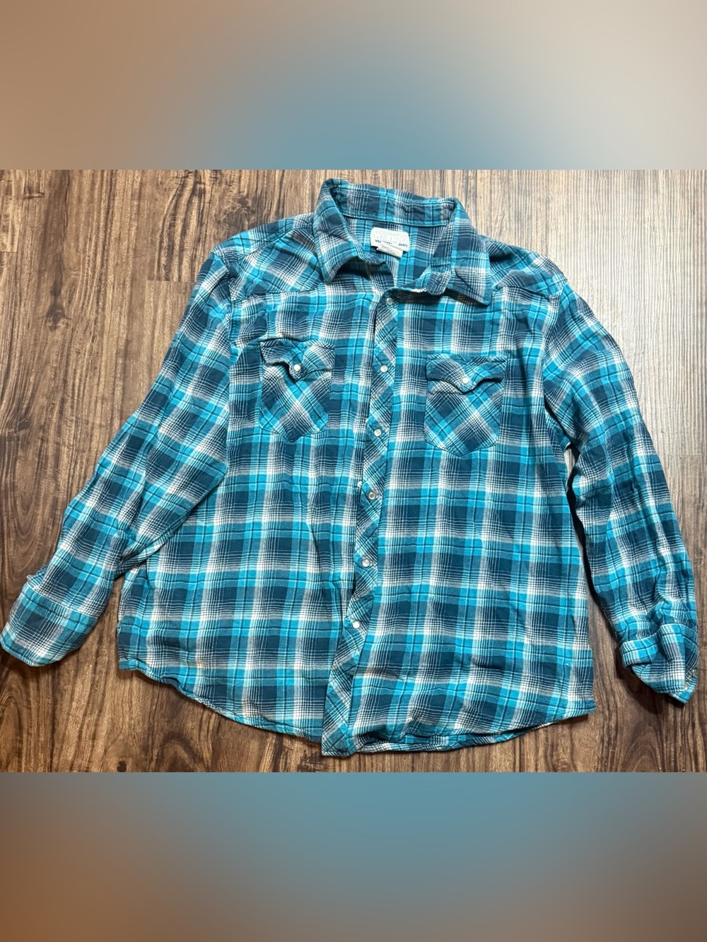 Wrangler Teal Plaid Button Down Shirt Women’s XXL Plus Blue Snap Button Top